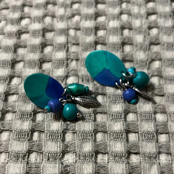 Drapers & Damons Pierced Stud Earrings Turquoise/ Blue Dangle EUC - Picture 1 of 3